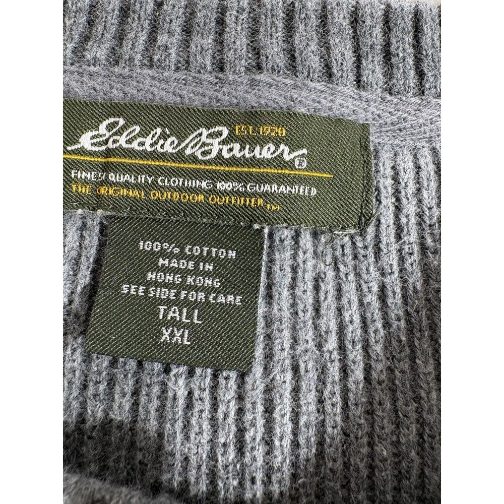 2 VTG Eddie Bauer Mens Knit Sweaters 2XL Tall Gray Pullover 100% Cotton Henley - Picture 11 of 13